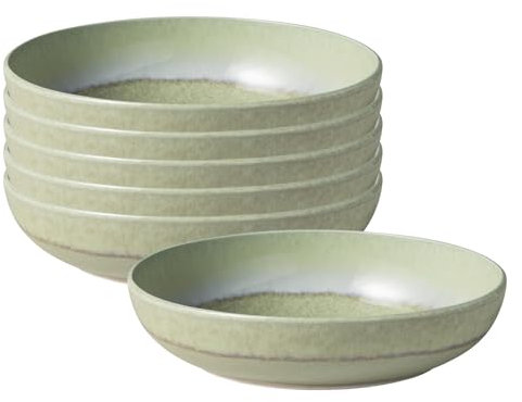 Villeroy & Boch like. by Perlemor Alga Pastaschalen 6er Set, 22 cm, Suppenschalen mit Reaktivglasur, Premium Porzellan, Grün