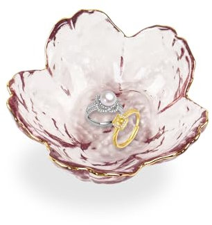 Dmnnlp Small Glass Trinket Dish, Jewellery Dish Trinket Tray, Decorative Tray for Dresser, Bathroom to Store Earrings, Necklaces and Rings -Pink