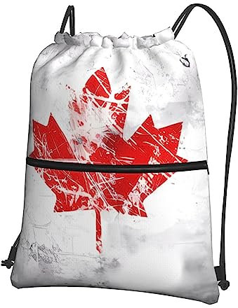 YYHWHJDE Rucksack mit Retro-Kanada-Flagge, bedruckt, hochwertiger Kordelzug, Reißverschluss, geeignet für Outdoor-Freizeit, 15,3 x 45,7 cm (L x H), Schwarz , One size
