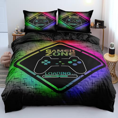 Luofanfei Gamer Bettwäsche 135x200 Gaming Gamepad Spiele Jungen Jugendliche Game Controller Dekorativ Wende Bettwäsche Set 3D Druck Microfaser Bettbezug und Kissenbezug 80x80cm mit Reißverschluss