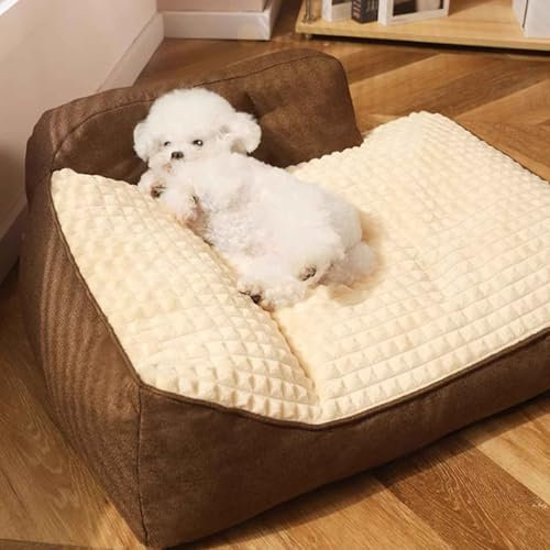 PJDDP Hundebett Grosse Hunde Waschbar, Plüsch Hundekissen Flauschig, Hundecouch Mit Hohem Rand Und Rutschfestem Boden Für Große Hunde,Braun,XXL