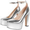 blingqueen Damen Blockabsatz Pumps Plateau High Heels Mary Jane Halbschuhe Elegante Stöckelschuhe Metallic Silber 46 EU