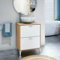 Dmora - Mobile sottolavabo Moab, Mobiletto da bagno, Contenitore porta lavabo, Armadio per lavandino, 61x46 h79 cm, Rovere Nodi e Bianco lucido