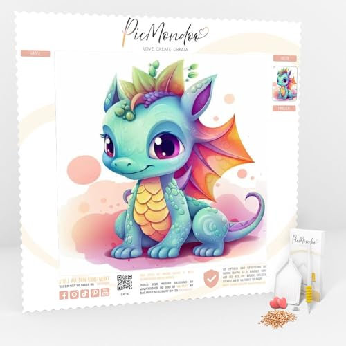 Picmondoo Diamond Painting Mini – Colordragon (15x15 cm) – Funkelndes Komplettset für Kinder & Erwachsene – Mit Harzsteinen, Irisierender Beschichtung & Zubehör – DIY Kunst-Set mit Liebe zum Detail