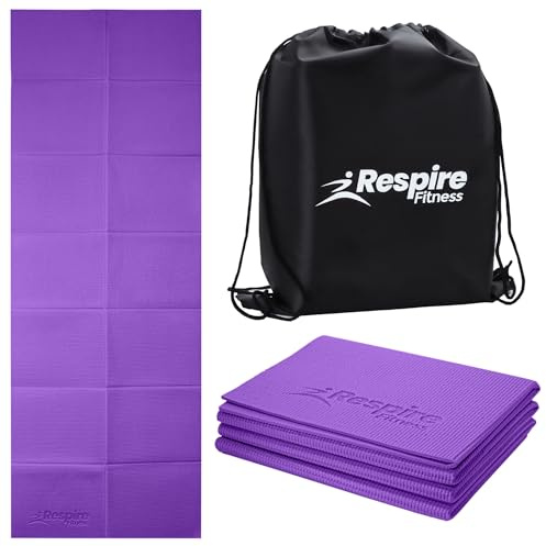 Respire Fitness Leichte faltbare Yogamatte für Reisen – rutschfeste tragbare Gymnastikmatte für Damen und Herren, weich, stützend, 3-lagig, unverzichtbar für Fitness, Training, Pilates, Übung, Workout