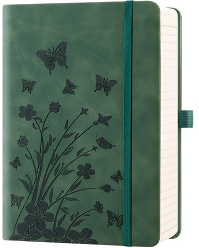 HwxBen Liniertes Notizbuch – 365 Seiten, PU-Leder-Tagebuch für Frauen, A5 College-Liniert, 100 g/m² Papier, für Arbeit, Notizen, Büro, Schule, Zuhause – Seegrün