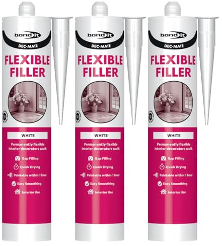 Bond It DEC-MATE Flexible Decorators Caulk – 3x White, 285ml EU3 | Quick-Drying Interior Gap Filler for Cracks & Joints – Over-Paintable Within 1 Hour | Easy Smoothing Flexible Filler Sealant