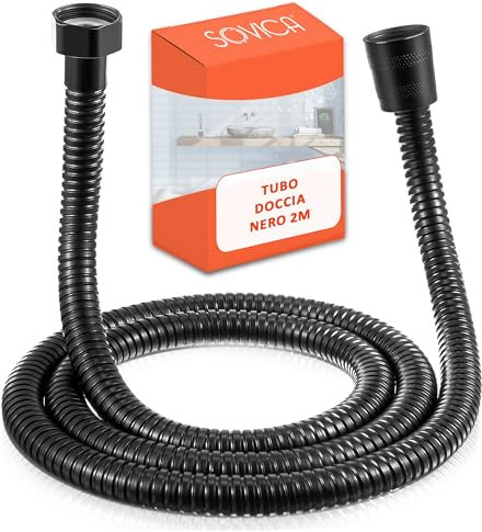 Manguera ducha negra 2m acero inoxidable flexible universal anti-torsion conexion universal 2 metros