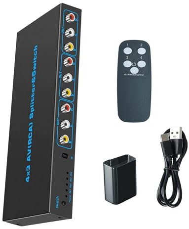DC 5V 1A AV RCA Switcher 4 In 3 Out Composite Video L/R Stereo Audio AV Selector Box für CD-Player Kassettendeck