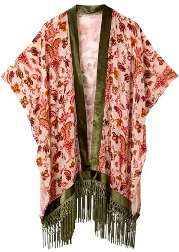 Joe Browns Women's Velvet Paisley Fringe Kimono, Pink, One Size
