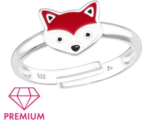 Monkimau Fuchs Kinder Premium Ring 925 Silber - Größe 4 | Hypoallergen Kinderohrringe | Mädchen Schmuck Geschenk Geschenkidee