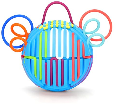 PushGoGo Silicone Sensory Activity Ball,Spherical Six-Sided Sensory Activity Board,Fidget Toy for Calming, Stress, Anxiety, ADHD & Autism,Kids 3+ & Adults,with 20 Strings (Blue)