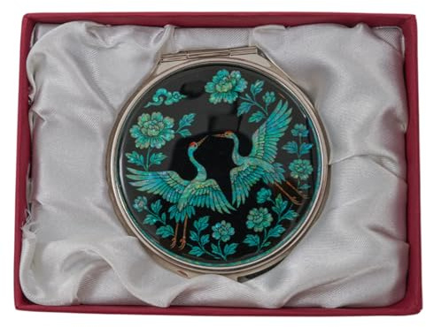 February Mountain Mother of Pearl Compact Mirror – Dual Magnification Gift for Women, Mom, Sister – Birthday or Christmas Idea (1, Midnight Cranes)