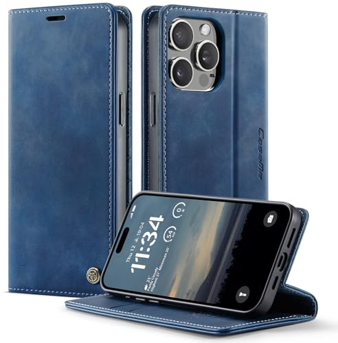 owlhold iPhone 13 Pro hülle klapphülle Premium PU Leder, RFID Schutzhülle, Faltbare Ständer, Handytasche Lederhülle Kartenfach Standfunktion Handyhülle iPhone 13 Pro - Blau