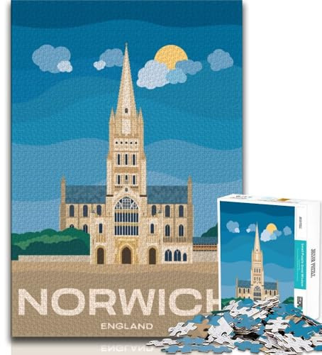 Norwich England Jigsaw Puzzles for Adults 1000 Piece,for Educational Game Challenge Toy for Is Ideal As A Gift for The Whole Family 50x75cm