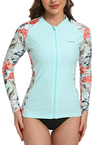 SURFEASY Womens Rash Vest Long Sleeve Full Zipper | UPF50+ Sun Protection Rash Guard, Quick Dry & High Value for Ladies Water Sports