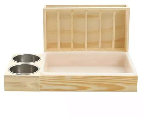 Javoryxh Comederos para Animales Pequeños Marco De Madera Estable Jaula Alimentación Compacta Animales Mascotas Fácil Limpiar Hábitats Conejos Familiares