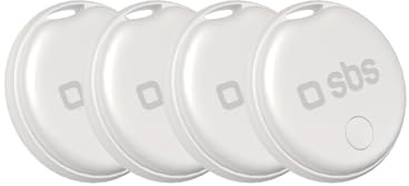 SBS Track My Dot Kit, 4 Localisateurs Smart Tag compatibles avec Apple Find My (Seulement iOS, Android Non Pris en Charge), Finder Trouve Objets Clés, Pile CR2032 Inclus, Trou pour Porte-clés, Blanc