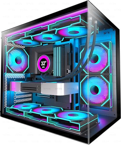 HYXN H3(2026) Case PC ATX – Preinstallato con 6 ventole ARGB PWM a specchio infinito,Compatta ATX Dual Camera Mid Tower Gaming PC Case, con Type-C 3.2 (Nero)
