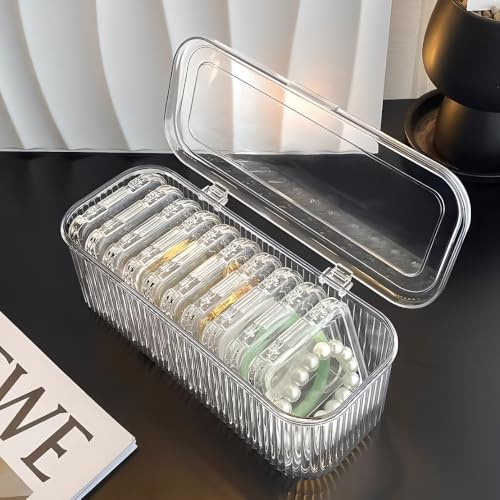 Armband Organizer Box, Armreifen Aufbewahrung, Schmuckkasten Transparent mit 12 Kleine Boxen, Sortierboxen Schmuckaufbewahrung für Armbänder, Armkette, Halskette, Ohrringe, Ringe