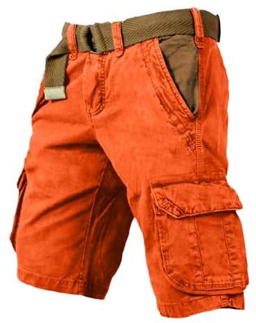 Generisch Kurze Hosen Herren Bermuda Cargo Shorts Sommer Cargohose Arbeitshose Kurz Stretch Leicht Sporthose Cargoshorts Baumwolle Elastische Taille Chino Freizeithose Orange, L