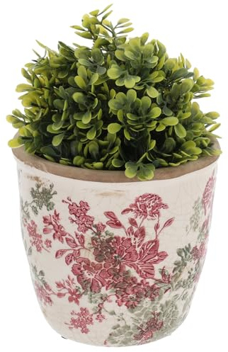 Shudehill Giftware Misty Collection Small Ceramic Planter, Pink Floral Crackle Glaze, Garden Style Plant Pot