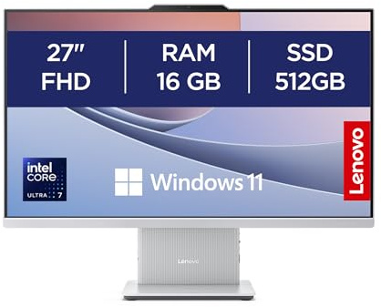 Lenovo IdeaCentre Computer desktop All-In-One, Display 27 FHD, Intel Core Ultra 7 256V, 512GB SSD, RAM 16GB, Altoparlanti Harman, WiFi 6, Windows 11 H, Tastiera + Mouse Wireless
