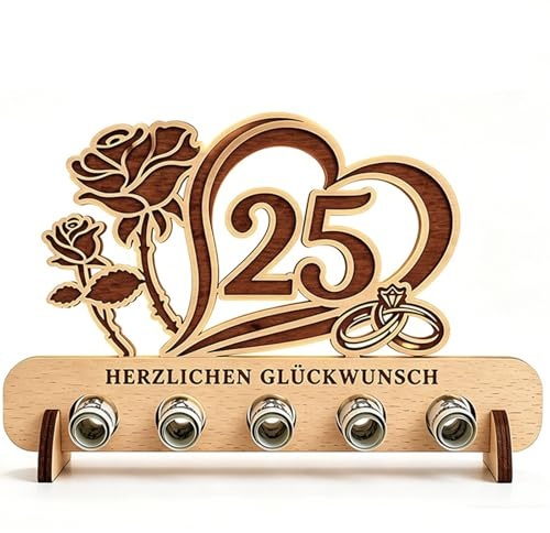 Silberhochzeit Geschenk Holz Aufsteller – Romantisches Geldgeschenk Silberhochzeit mit 25 Jahre Motiv – Elegante Silberhochzeit Deko & Geschenkideen für Paare
