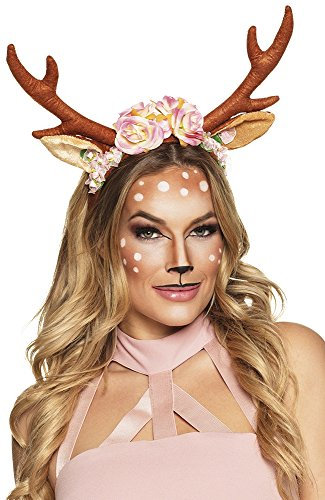 shoperama Rentier-Geweih mit Blumen Rehkitz Kitz Bambi Ren Reh Hirsch Kostüm-Zubehör Hörner Kopfschmuck