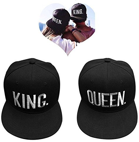JIAJIA YL Baseballmütze Für Liebhaber Paare Bestickte Rapper Cap -Snapback King/Queen verfügbar 2 Stück (Black)