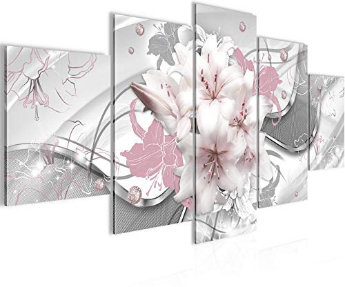 Runa Art Cuadros Flores Lirios 5 Piezas Lienzo no Tejido Decoracion Sala Abstracto Rosa Gris 016152b