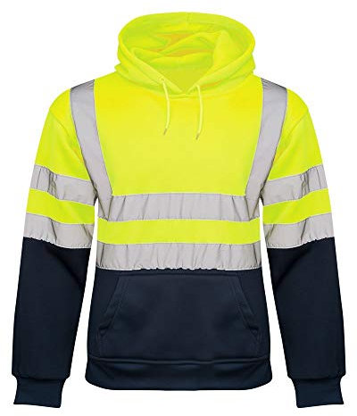 shelikes Mens Hi Vis Hoodies 2 Tone Sweatshirt Workwer Tops Pull Over Security Hoody Top