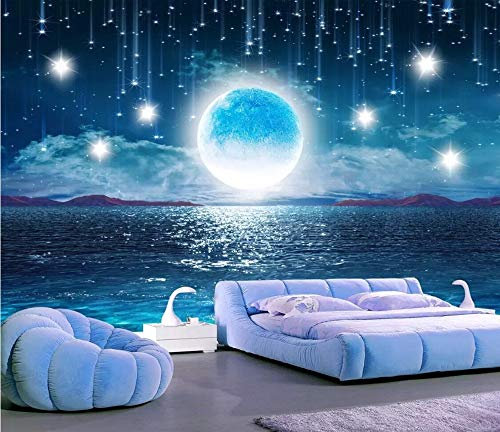 Fototapete 3D Tapete Kinderzimmer Deko Heller Mond Schöner Nachthimmel Wohnzimmer Tapeten Vliestapete Wandbilder Schlafzimmer Wanddeko Wohnzimmer Wandgemälde
