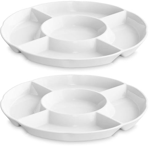 LAUCHUH Chip & Dip Servierset Porzellan Servierplatte / Tablett Perfekt für Snack 30,5 cm weiße Schale 2er Set