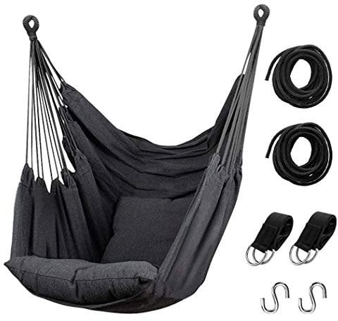 Hängemattenstuhl Hängeseilschaukel, max. 136 kg Hängesessel mit Tasche, hochwertiges Baumwollgewebe für höchsten Komfort und Haltbarkeit, perfekt für Outdoor, Zuhause, Terrasse, Hof (dunkelgrau)