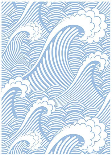 Blooming Wall PS030 Peel&Stick Peinture à la main amovible sans couture Bleu ciel Blanc Vagues Spray auto-adhésif pré-collé Papier peint mural