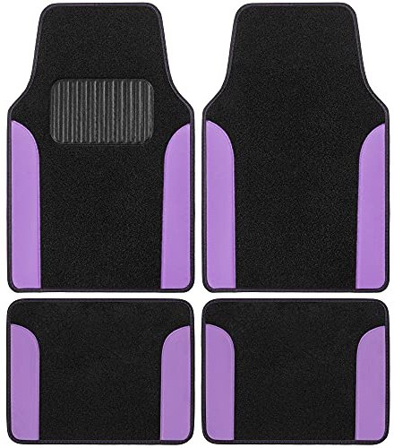 BDK Tapetes de Dos Tonos para automóvil con Detalles de Piel sintética, Juego de tapetes para automóvil con Almohadilla para el talón integrada, Elegantes Accesorios Interiores de automóvil (Morado)