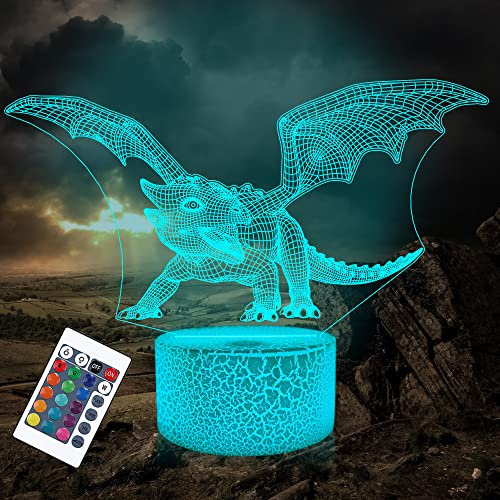Attivolife Dragon 3D Tischlampe, Nachtlicht mit 16 farbwechselnder Fernbedienung Schlafzimmerdekoration Geschenke zum Vatertag Geburtstag Mutter Mädchen Männer Frauen Kinder Jungen Teenager