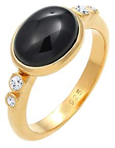 Elli PREMIUM Ring Damen Edel Onyx Schwarz mit Topas Edelsteinen aus 925 Sterling Silber