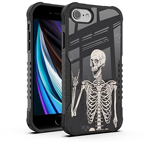 FJyuanqi for iPhone SE 2022/2020 Case, Rock Roll Skull Skeleton Bone Love Music Design Heavy Duty Shockproof Hard Plastic Bumper +Soft Silicone Rubber Protective Case for iPhone 7/8/6/6s/SE 3rd 2nd