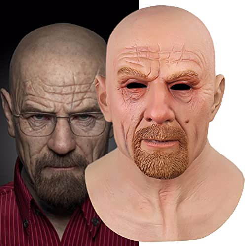 Maschera spaventosa per Halloween, in lattice, maschera horror in lattice, maschera spaventosa per tutta la testa, maschera realistica e divertente per il viso con i capelli, per feste di Halloween,