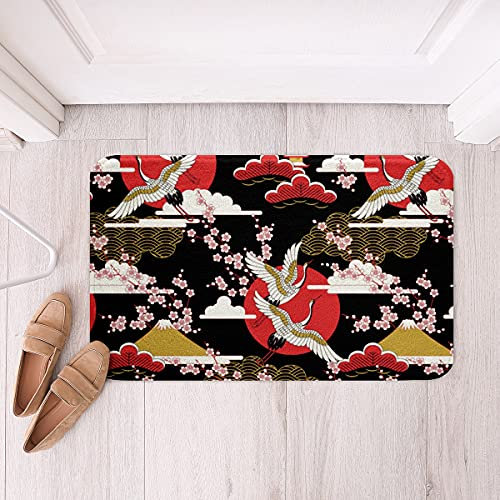 Japanese Style Indoor Doormat, Exotic Fuji Mountain Front Door Rug Durable Rubber Backing Cherry Blossom Non Slip Door Mat Natural Scenery Super Absorbent Entrance Rug Inside Floor Mats 20x32 …