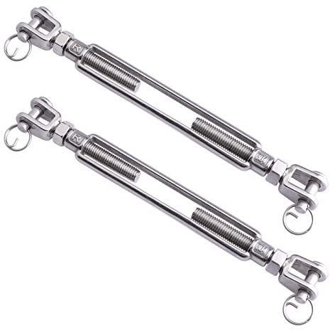 LordHardware Stainless Steel 3/8 Inch M10 Jaw and Jaw Turnbuckles for Tensioning Cable Rope Chain, 1200 lbs Load, 2-Pack