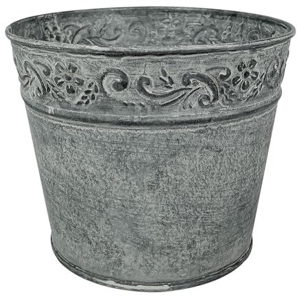 zeitzone Zink Blumentopf Vintage-Stil Rund Pflanztopf Zinktopf Landhaus Grau Ø 15cm