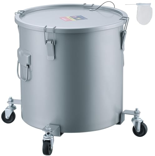 VEVOR Recolector de Grasa y Aceite Usado Sobre Ruedas, 37,8 L, Recipiente de Aceite de Acero al Carbono para Freidora, Recipiente de Aceite con Tapa, Pinzas de Bloqueo, Bolsa de Filtro