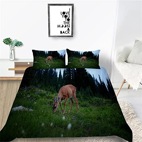 TMMDH Bettwäsche 140x200 Sika Rotwild Bettwäsche Set + 2 Kissenbezug 80 x 80 cm Kissenbezug Reißverschluss,Weich Betten Set Für Jugendliche Kinder Schlafzimmer Dekor
