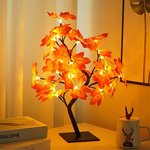 2022 Neu 24 LEDs Ahornblatt Baum Licht, 50cm USB Schreibtisch Ahorn-Blätter (Herbst Deko) Baumlicht Warmweiß, Herbst Dekoration Blätter Lichterketten für Thanksgiving, Weihnachten, Innen Deko