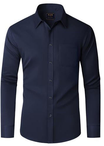 J.VER Mens Shirts Long Sleeve Formal Regular Fit Stretch Non Iron Business Casual Work Office Meeting Dating Dress Shirt with Pocket Navy L