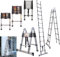 HSHa 3.8M Heavy Duty Telescoping Ladder, Foldable A Frame Attic Ladder Telescopic, Stainless Steel 12 Steps Multipurpose Portable Ladder Silver 1.9M+1.9M(3.8M/12.5FT) ladder