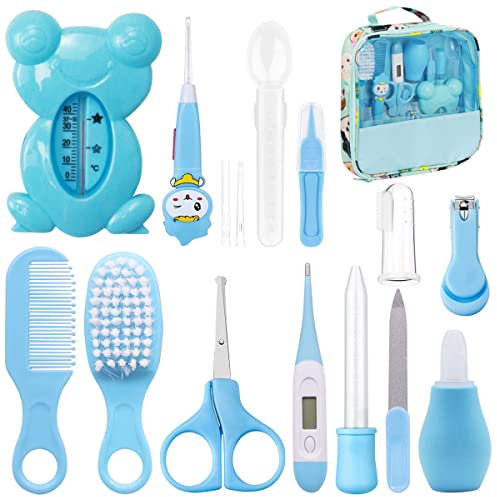 UptVin Trousse de Soin Bebe Naissance, Trousse de Toilette Bébé, Soin Bebe Accessoire pour les Voyages et la Maison Garcon Fille (bleu 13 pièces)